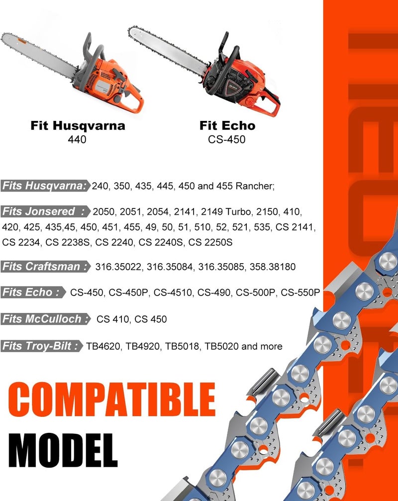 NEO-TEC 18 Inch Chainsaw Chain,0.325" Pitch .050" Gauge 72 Drive Links Fits for Husqvarna 440, 445, Fit for Echo CS-400, Jonsered - 591094872, 20lpx072g, and More H72 M72 (3 Chains) - Image 4